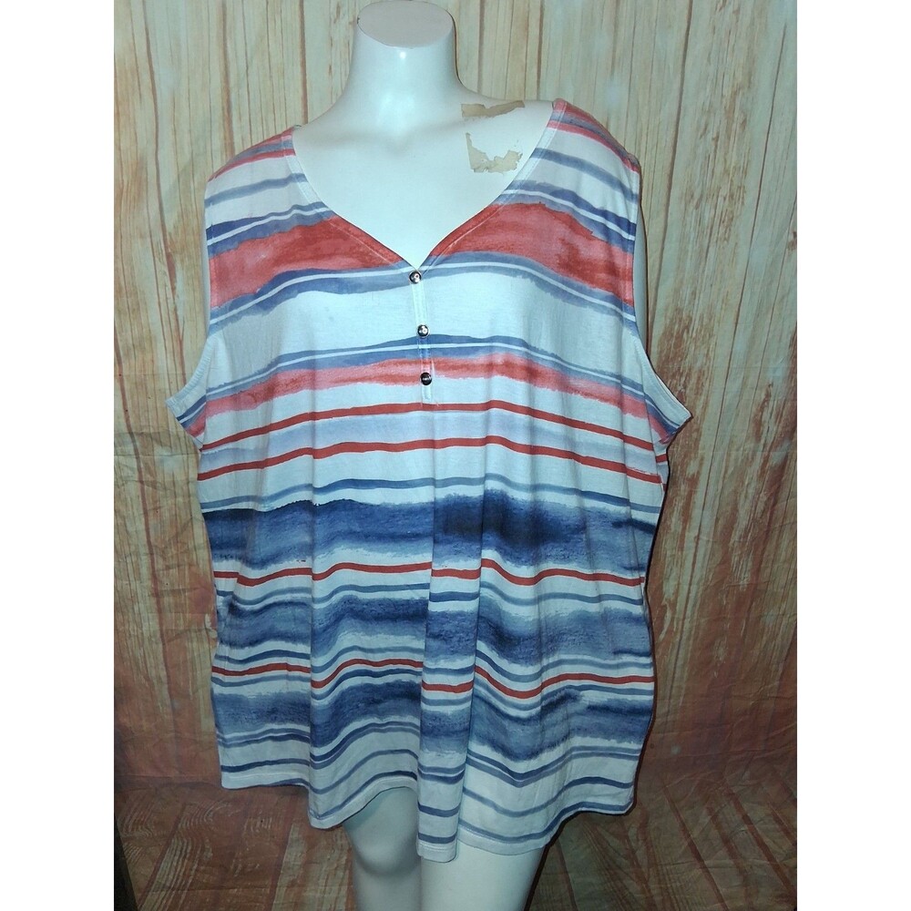 CJ Banks Multicolor Stripe Sleeveless Vneck Blouse Sz 3X